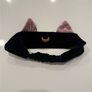 Sailor Moon Luna Velvet Stretchy Headband Black with Metallic Moon